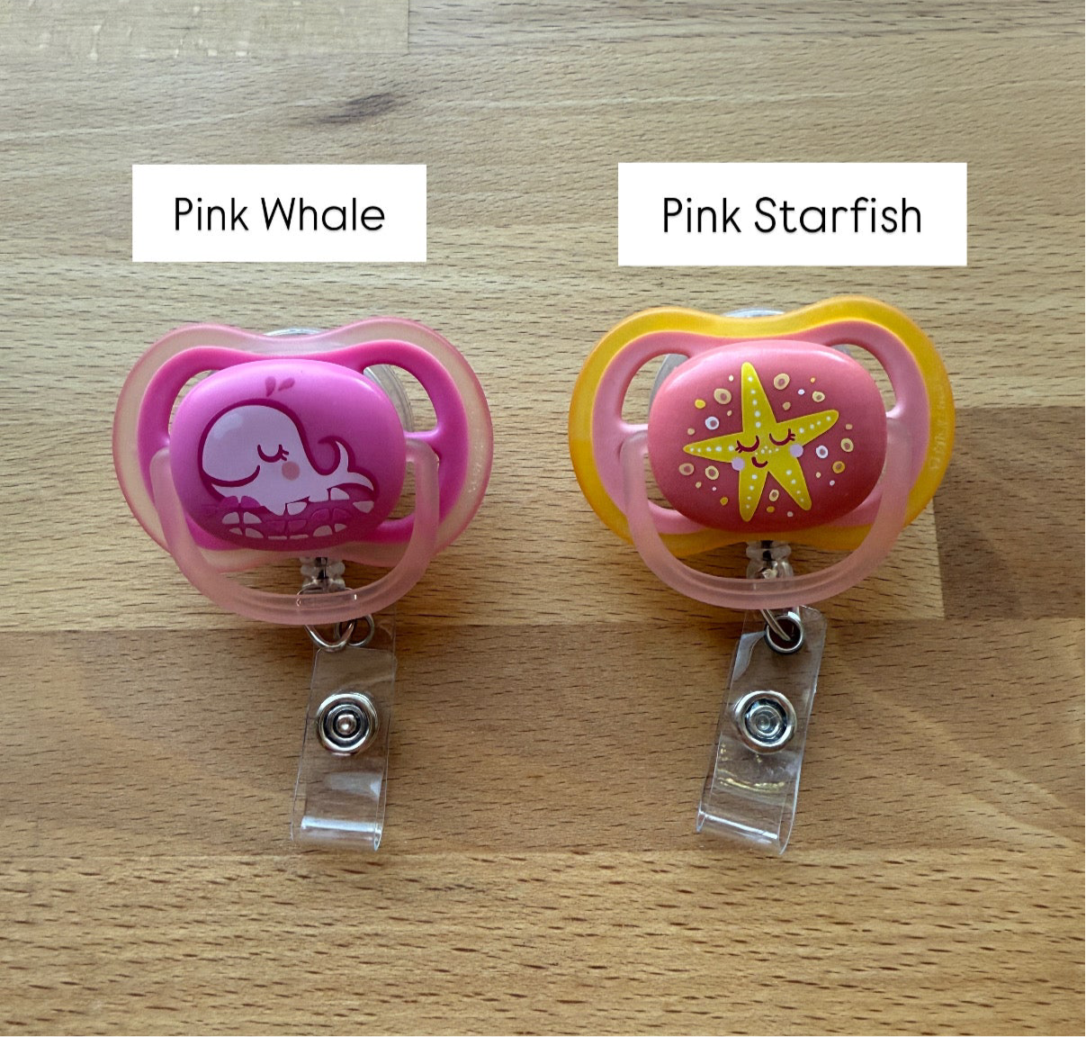 Pacifier Badge Reel (Pink/Orange): Choose One