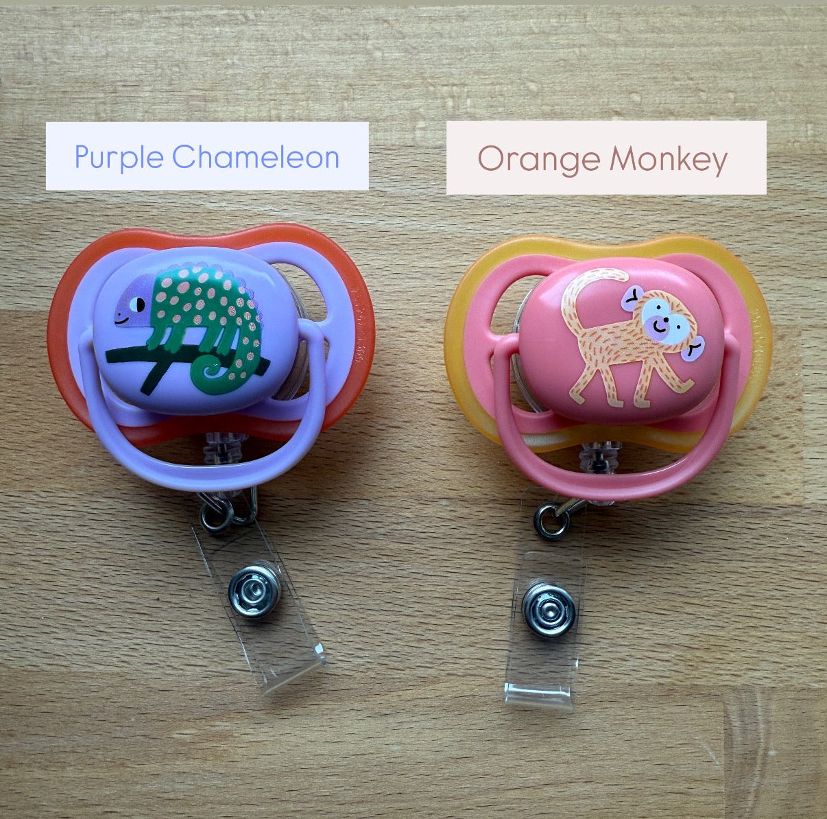 Pacifier Badge Reel (Purple/Orange): Choose One