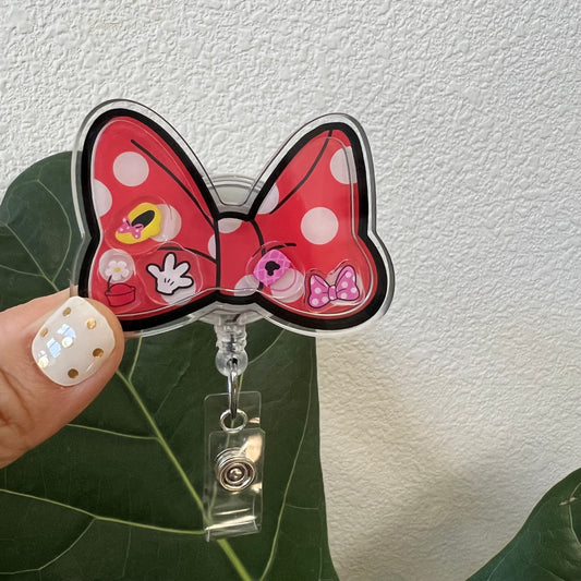Shaker Badge Reel: Polka Dot RED Bow