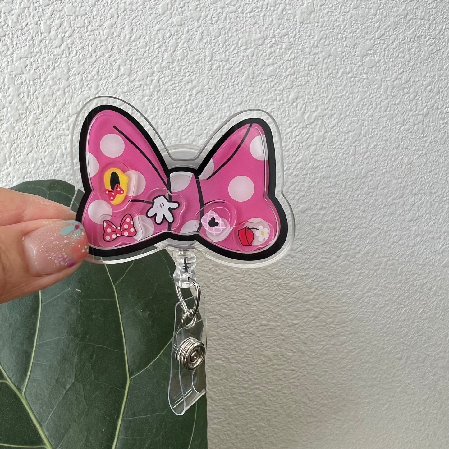 Shaker Badge Reel: Polka Dot PINK Bow