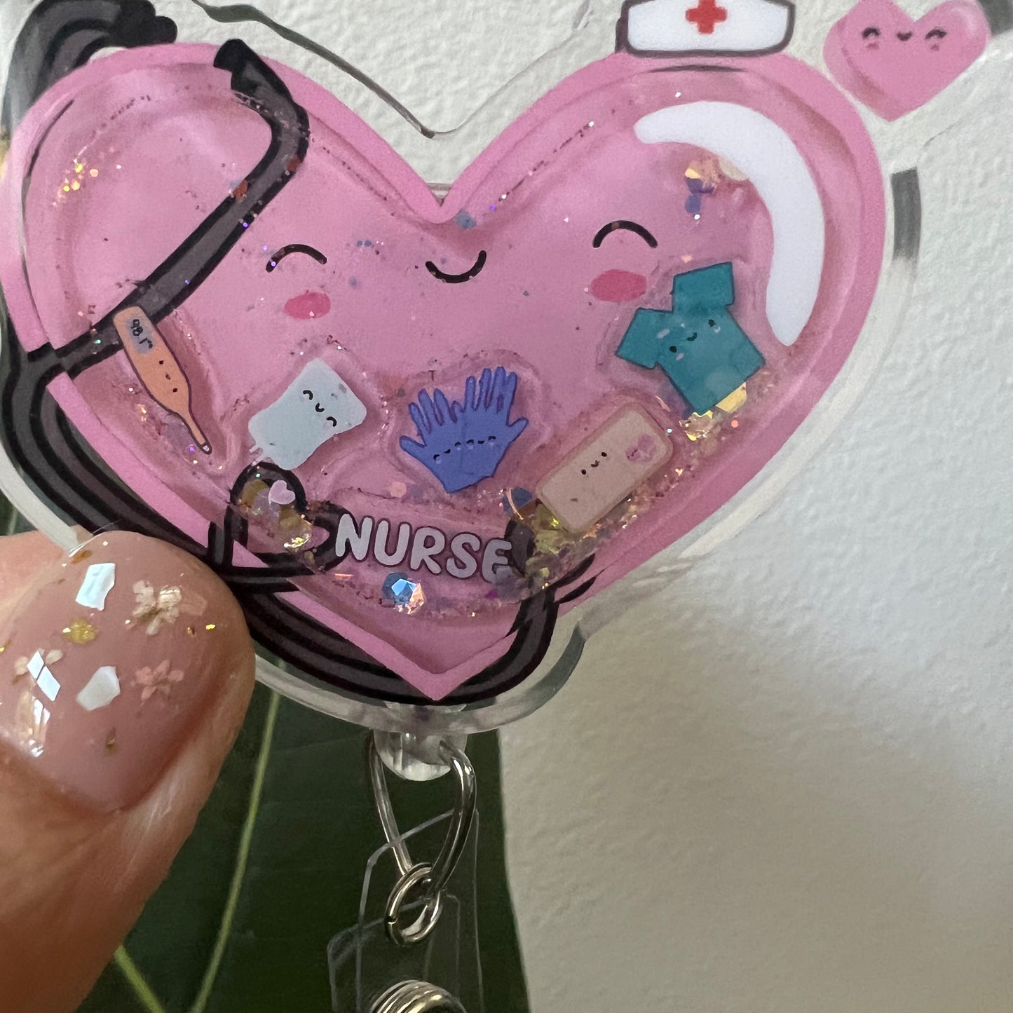Liquid Badge Reel: NURSE-pink heart